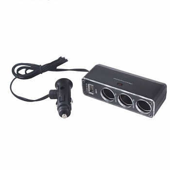 Разветвитель прикуривателя SKYWAY 3 гнезда + USB черный SW-1913
