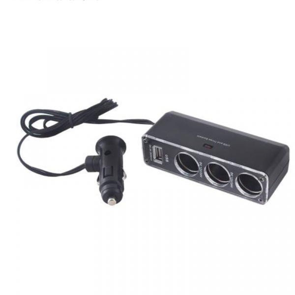 Разветвитель прикуривателя SKYWAY 3 гнезда + USB черный SW-1913