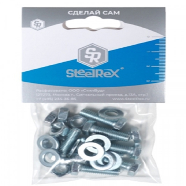 Болт с гайкой и шайбой М6х 50 (6шт) DIN 933 кл. 5,8 SteelRex