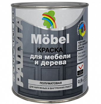Краска в/д  для мебели 115 Радуга база А 0,9 л белая полуматовая (8)