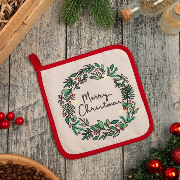 Прихватка Merry Christmas 17х17 см, 35% х/л, 65% п/э, ватин 250 г/м2 7624267