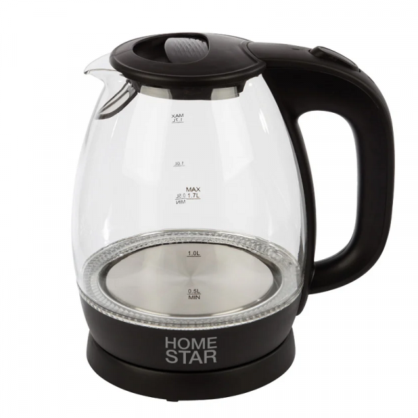 Чайник электр. HomeStar HS-1012 Черный (диск, 1,7л), 2,2кВт, стекло, пластик, подсветка 3567