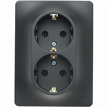 Розетка с/у двойная с заземлением в сборе антрацит Glossa Systeme Electric (10)
