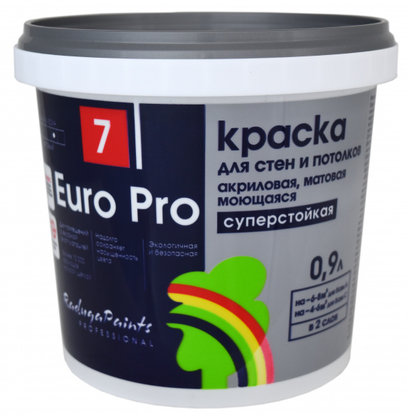 Краска в/д интерьерная влагостойкая "Euro Pro"база А 0,9 л