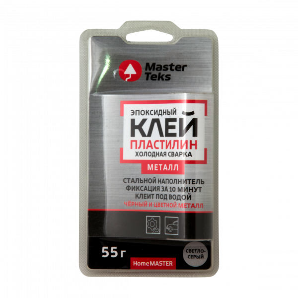 Клей-пластилин эпоксидный холодная сварка для металла MasterTeks HomeMaster 55 гр светло-серый